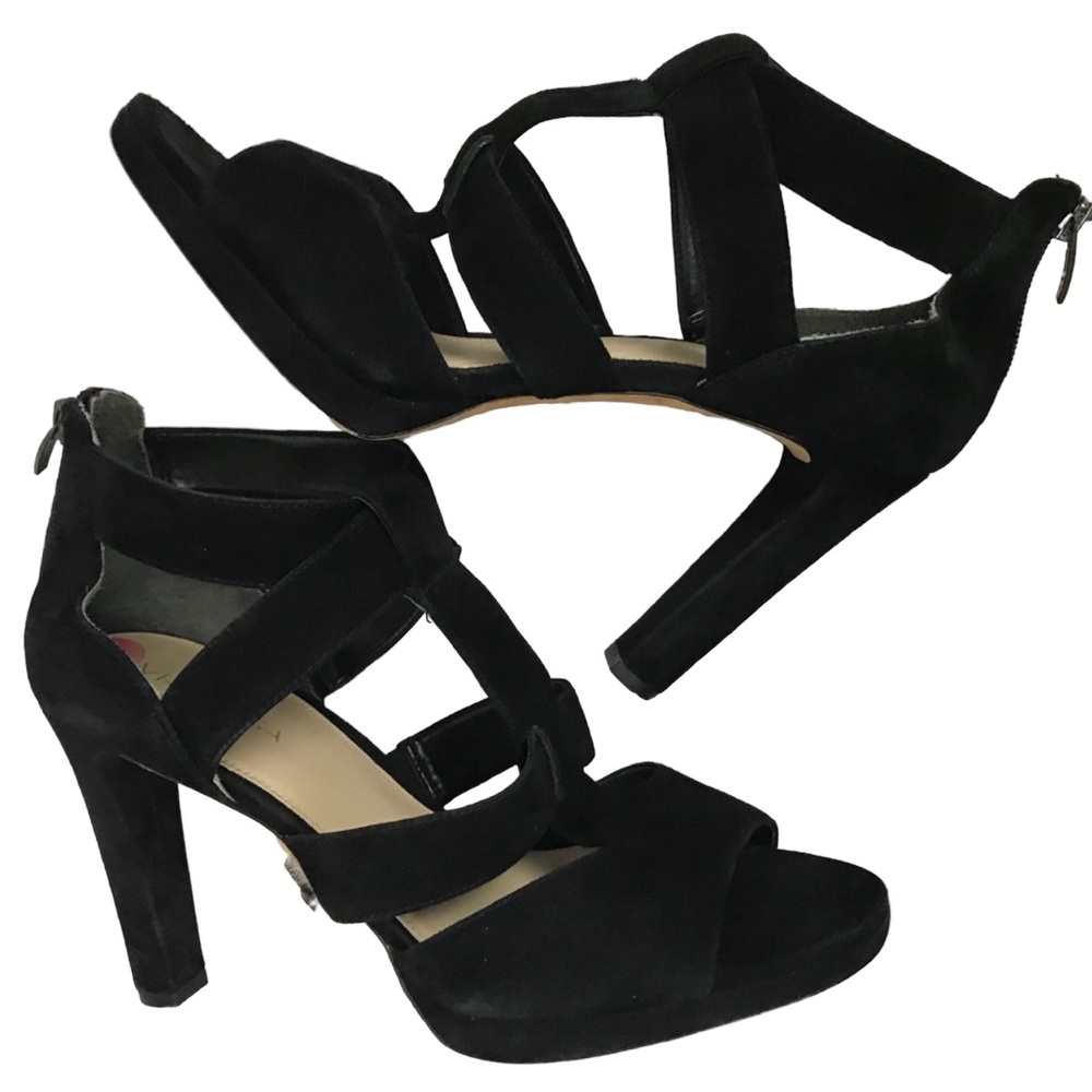 Via Spiga Black Suede Strap High Heel Sandals 10